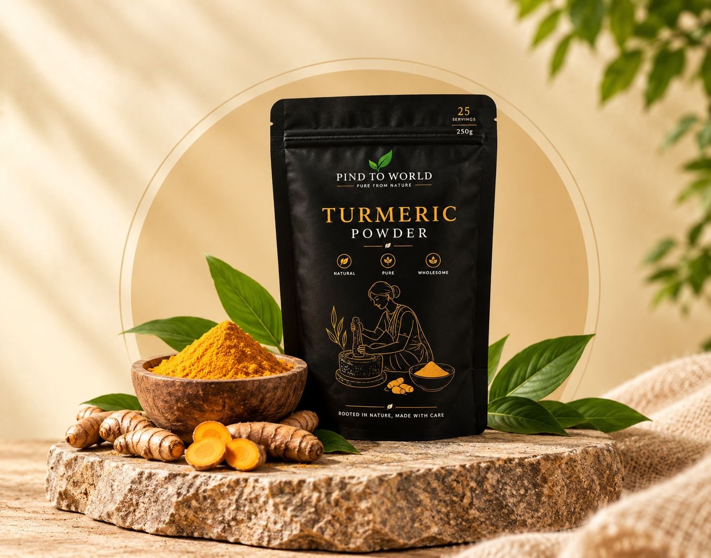 PindtoWorld turmeric powder in premium packaging